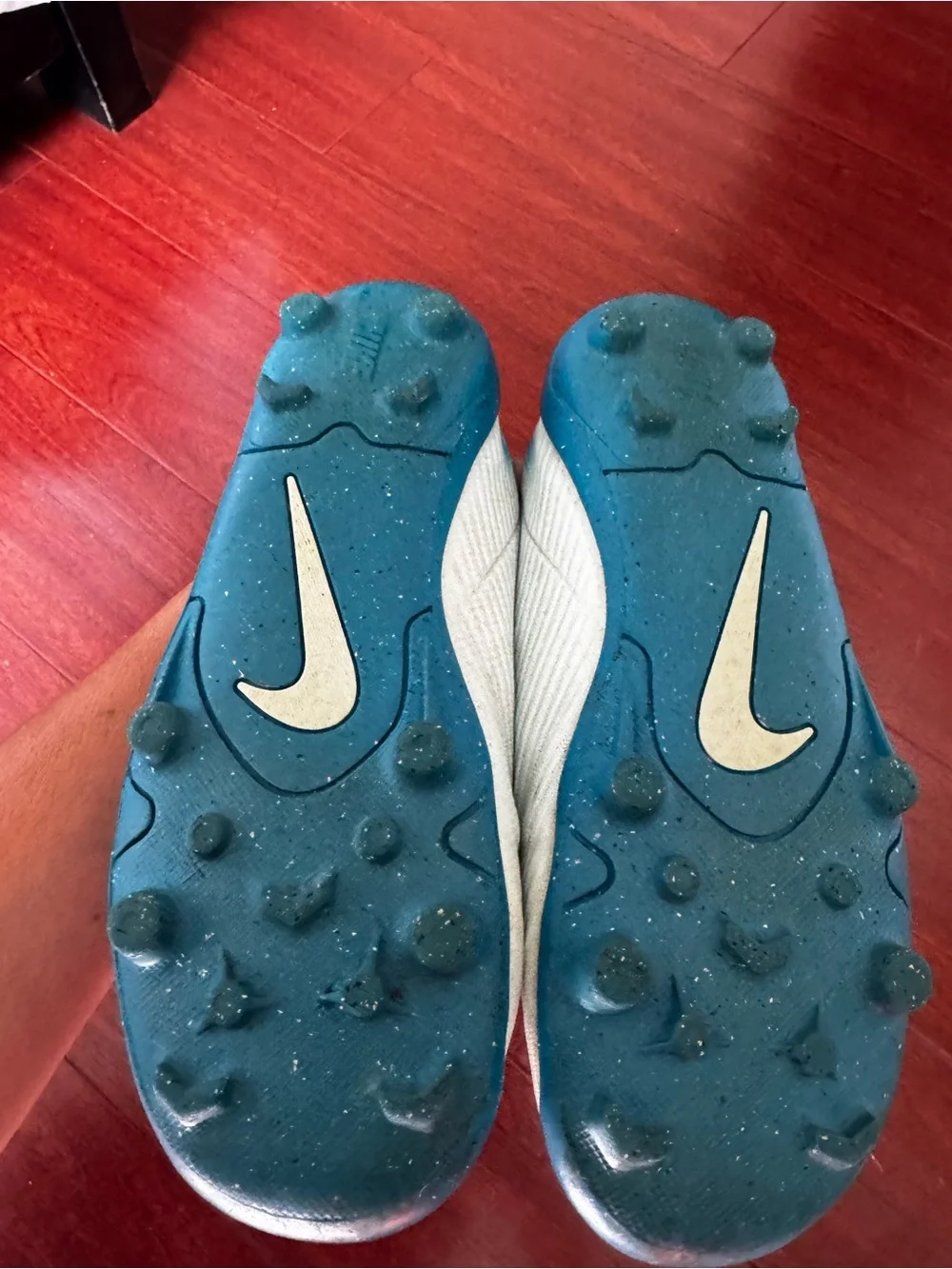 Nike Kids White & Teal Slip-On Soccer Cleat Sneakers - Picture 3 of 3